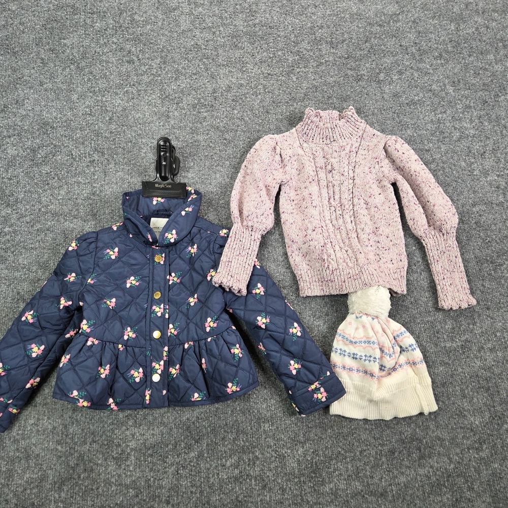 Janie & Jack Lot of 3 Puffer Jacket Knit Sweater & Beanie Size 2T Winter